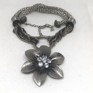 Vintage Peruna Silver Floral Necklace With Crystals